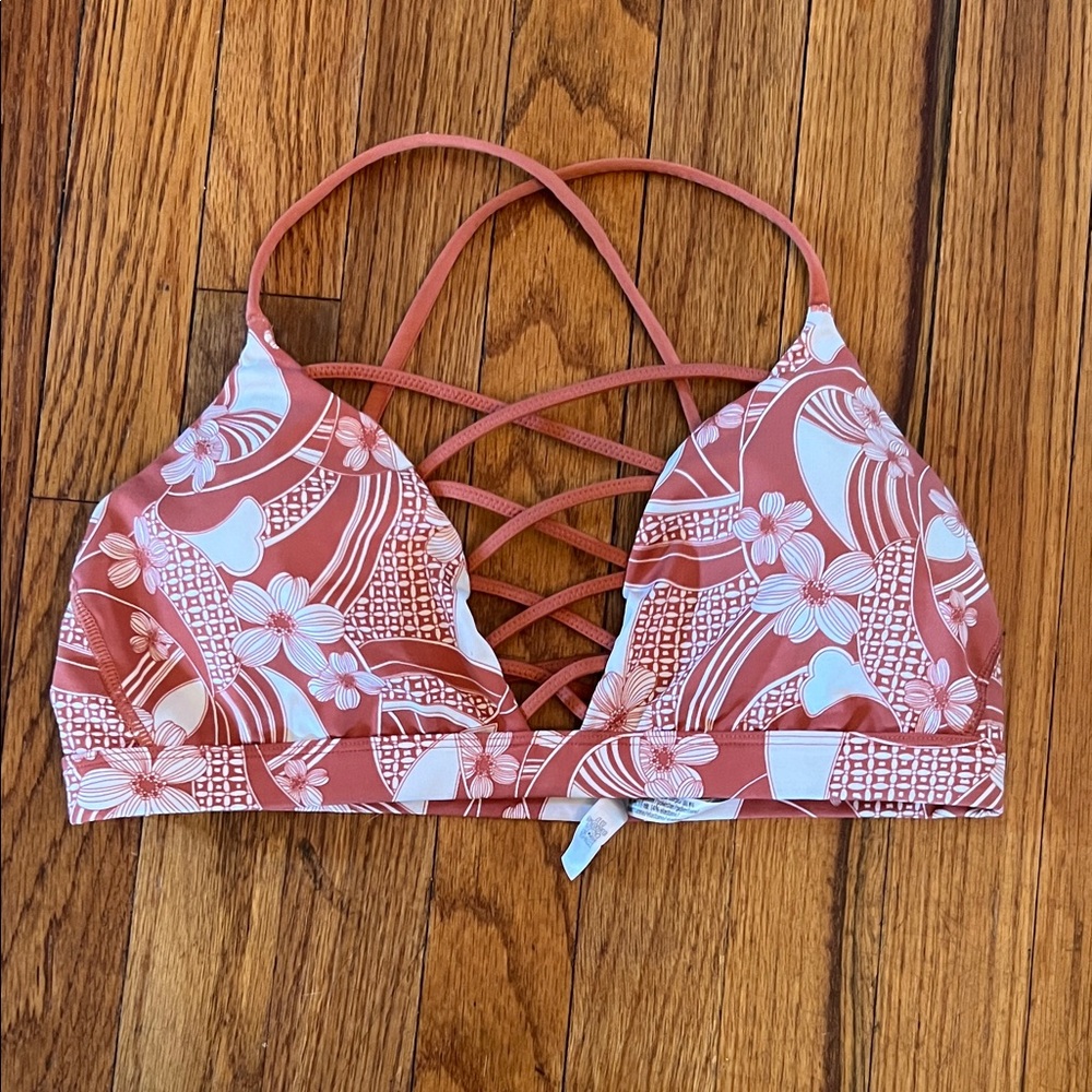 Victoria's Secret Coral and White Floral Crisscross Bikini Top
